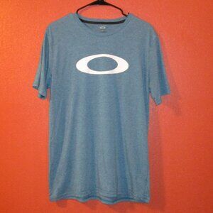 Oakley Sport Men Large Blue White Cotton Outdoors Short Sleeve Shirt